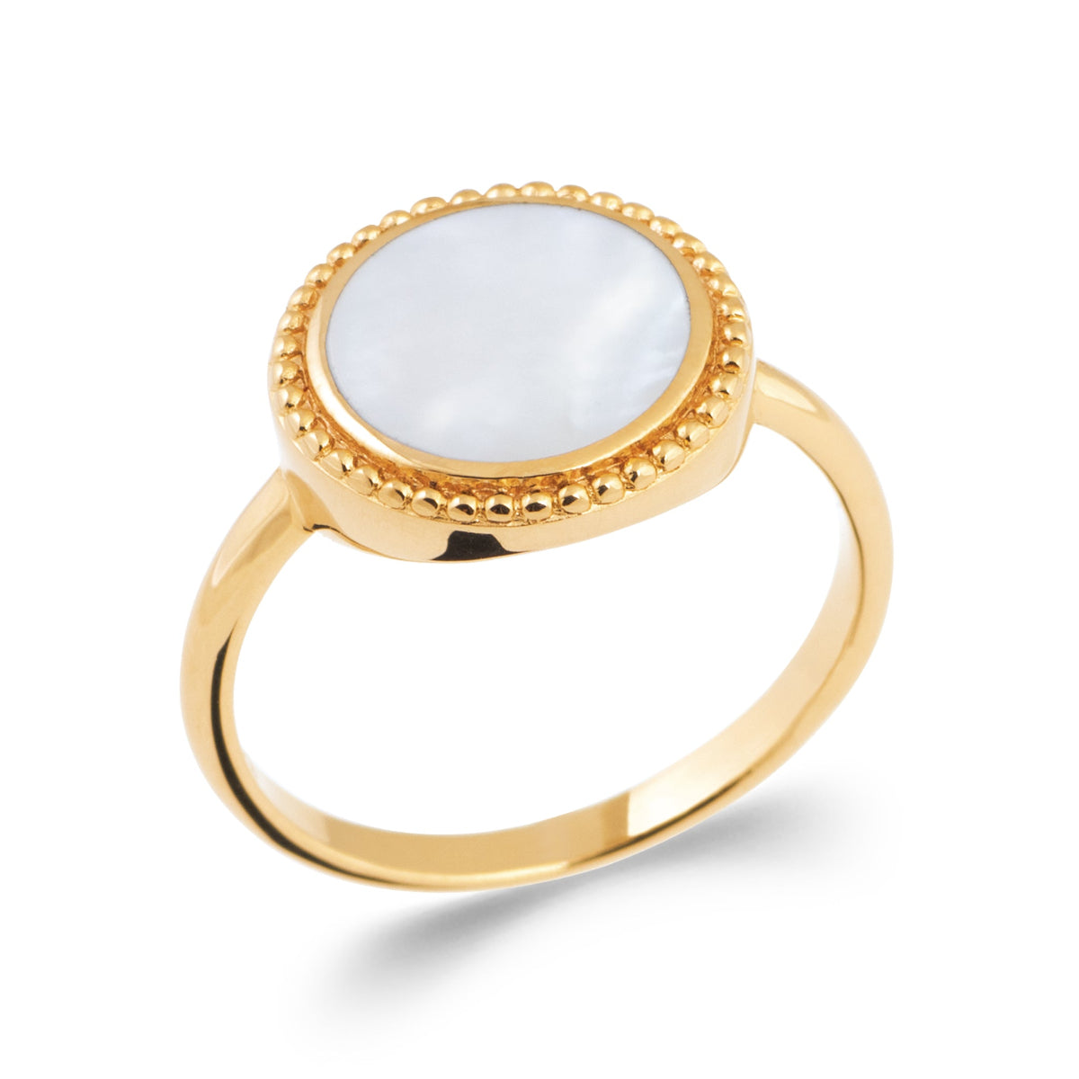 bague flor nacre blanche et plaque or