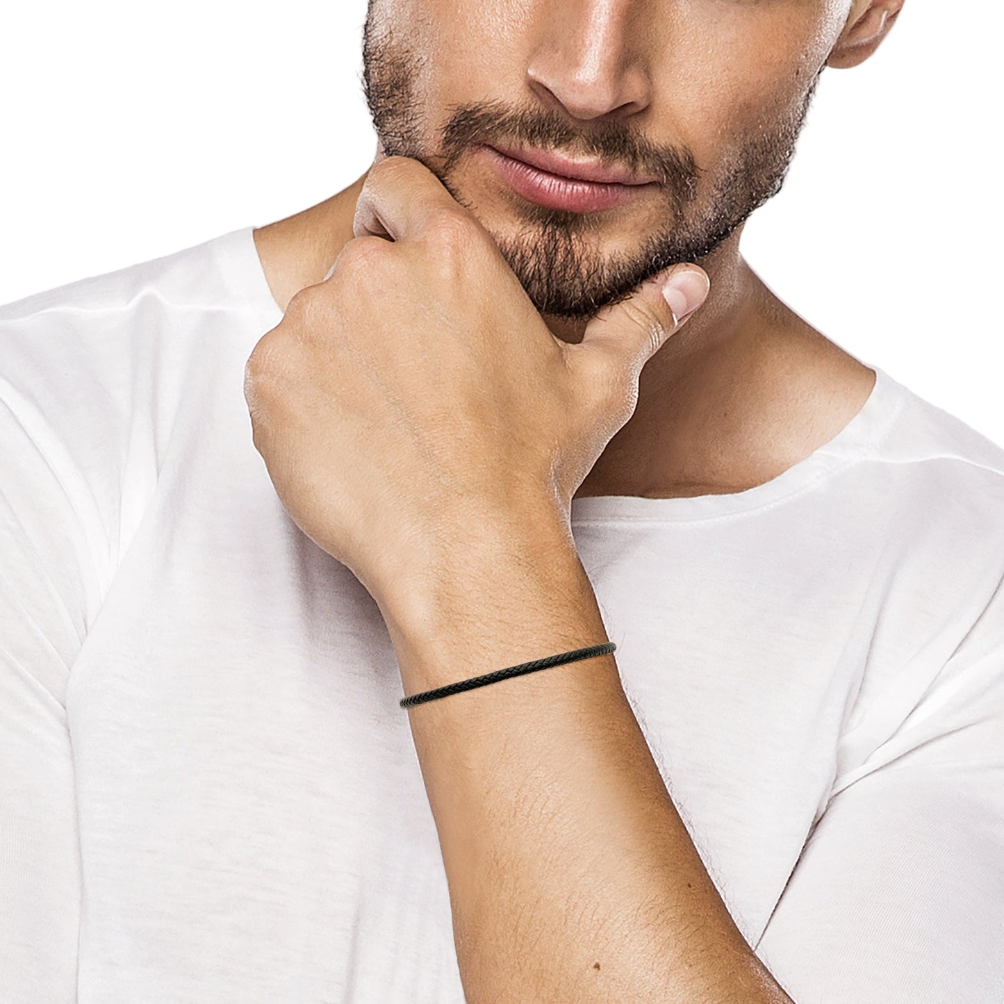 Bracelet fin cuir noir tressé avec fermeture acier argenté inoxydable Matheo - Gris Bijoux
Fermeture sécurisée
Cuir et acier inoxydable
Tour de poignet : 19 cm