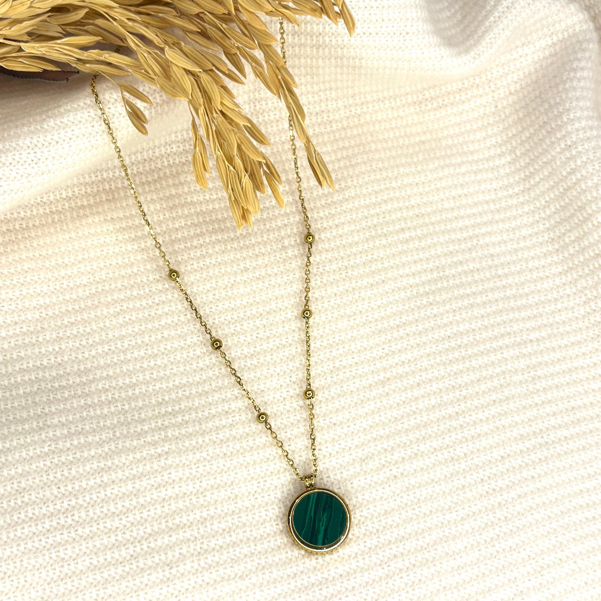 collier lilou acier inoxydable malachite