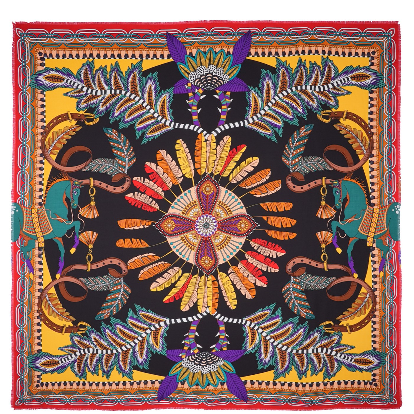 Foulard femme
Modèle Pony Pony Wild by Hipanema
Coloris : Noir , Jaune , Orange, Bleu Canard
Taille : 90 x 90 cm
Matière : Polyester recyclé
Motifs amérindiens, chevaux, plumes
Idée Cadeau femme, accessoire