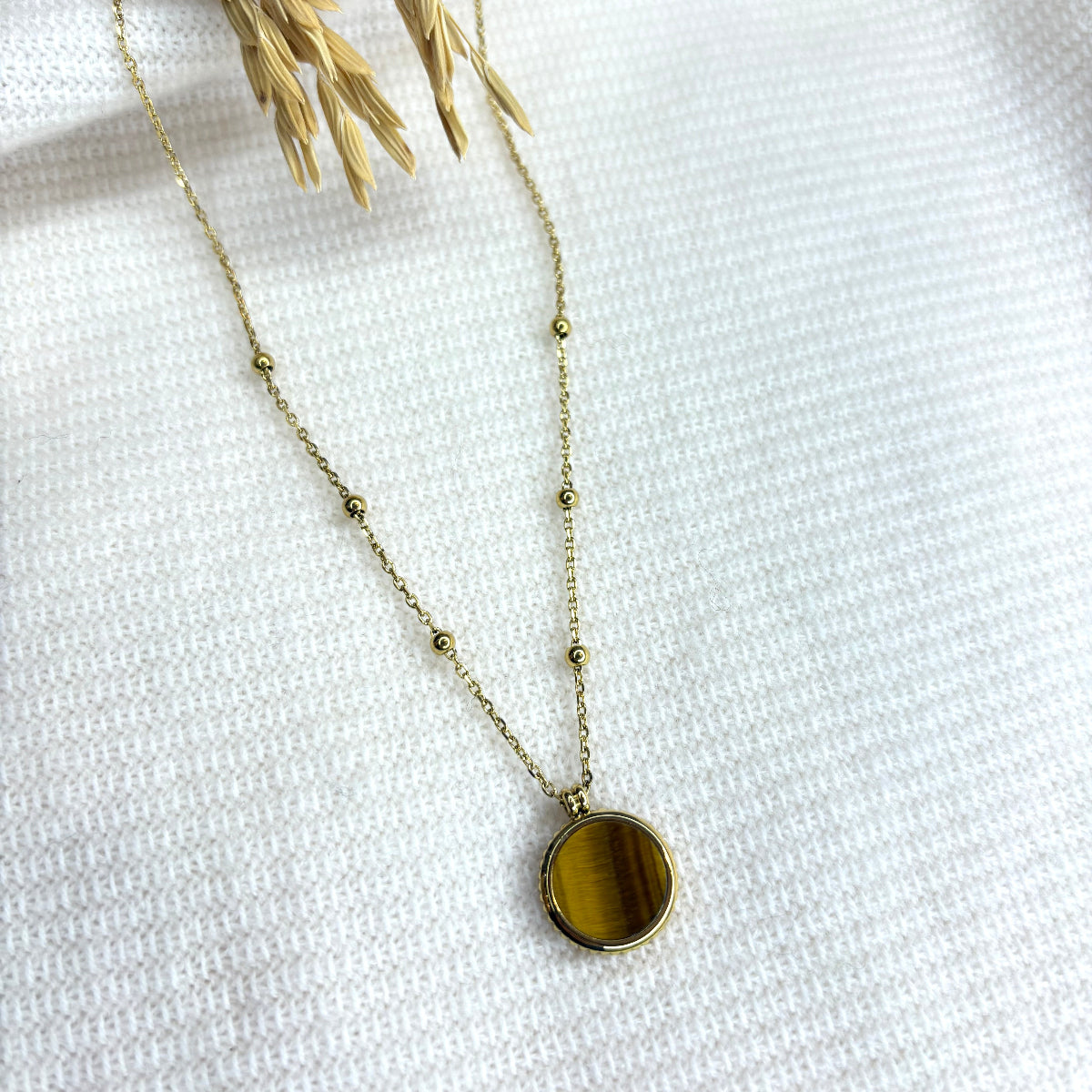 collier Lilou acier inxoydable oeil du tigre