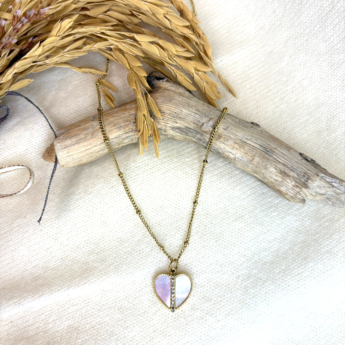 Collier Alyssia acier inoxydable et nacre blanche