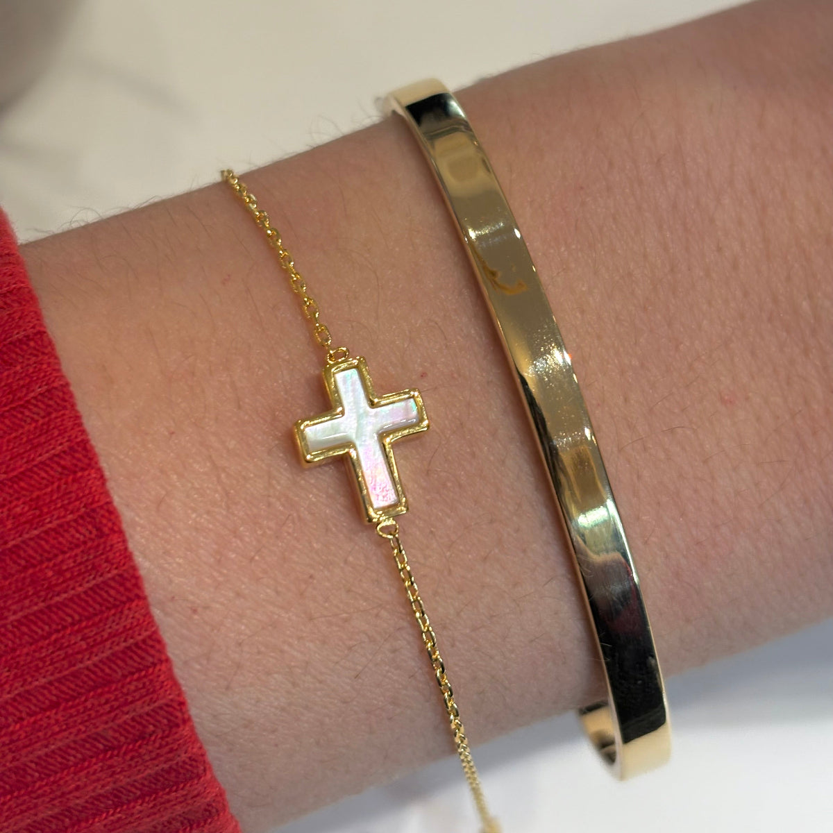 bracelet cruz plaqué or