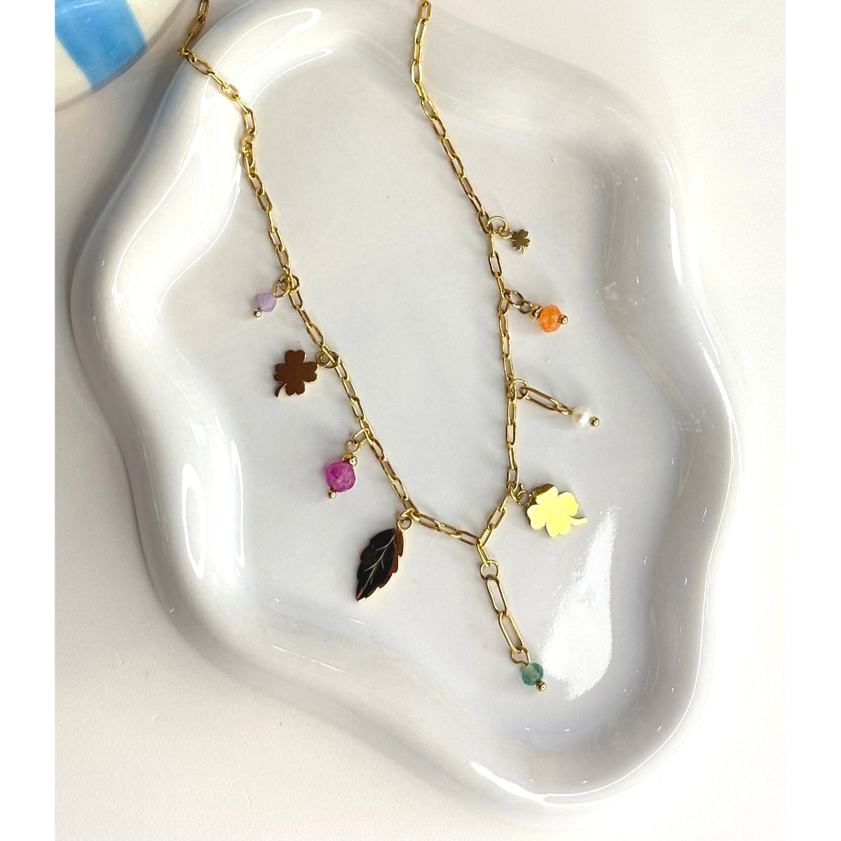 collier pampilles marisol acier doré et pierres