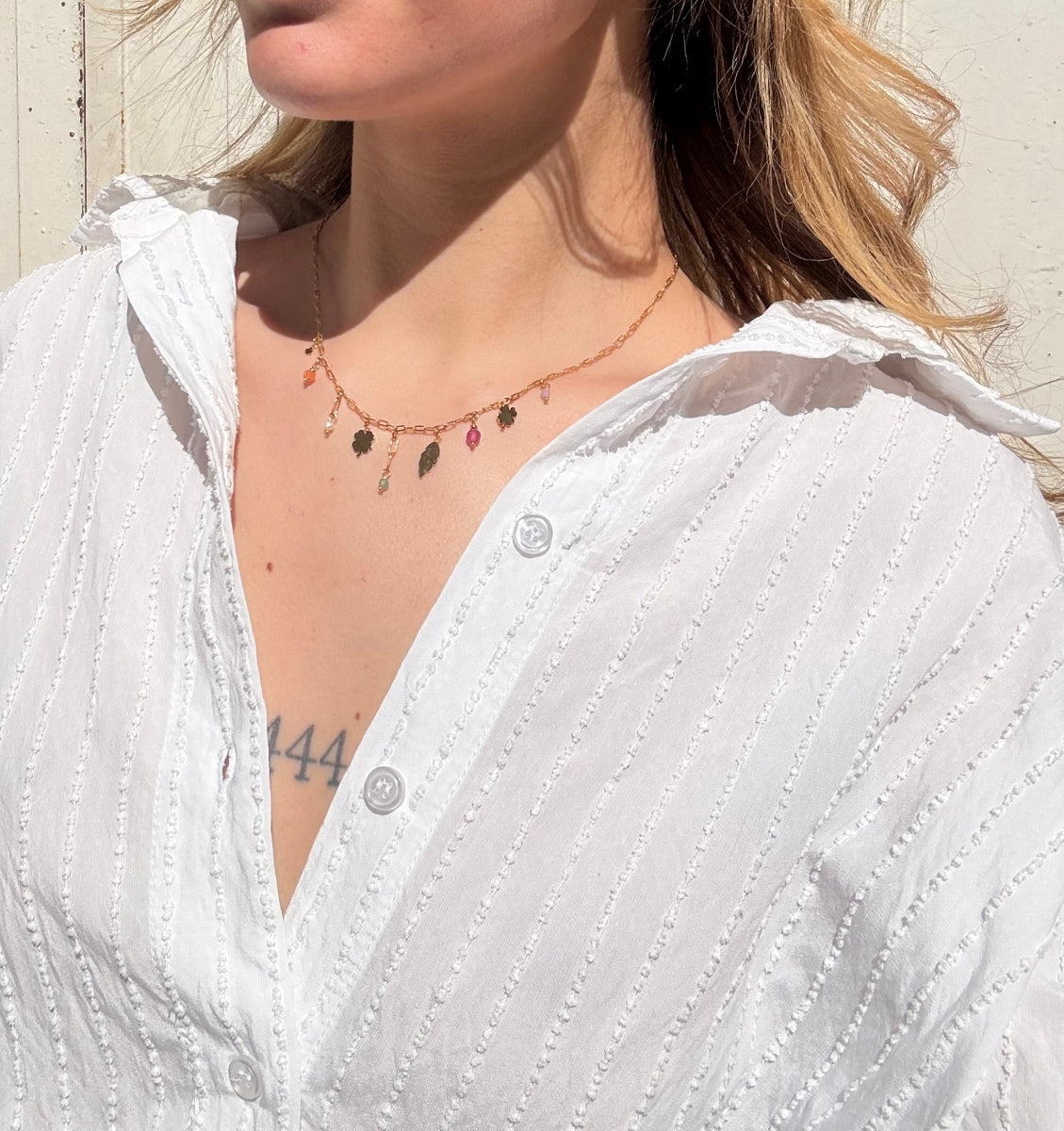 collier pampilles marisol acier doré et pierres