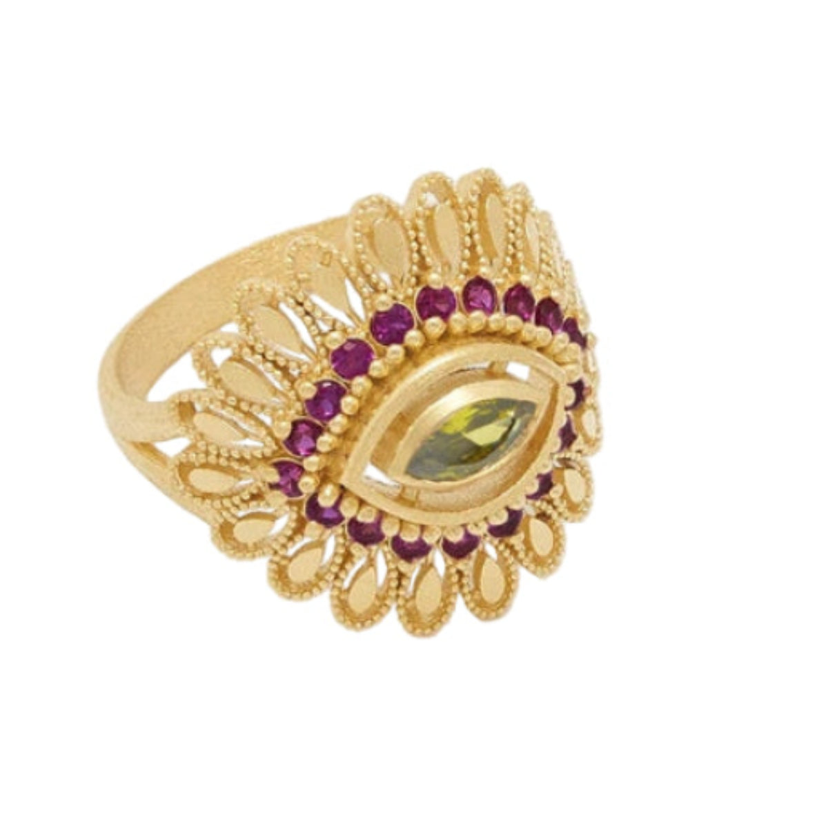 Bague Alya Virginie Berman Grenat
Laiton Plaqué or 3 microns
Zirconium Rouge Grenat et Vert Péridot
Marque de bijoux française