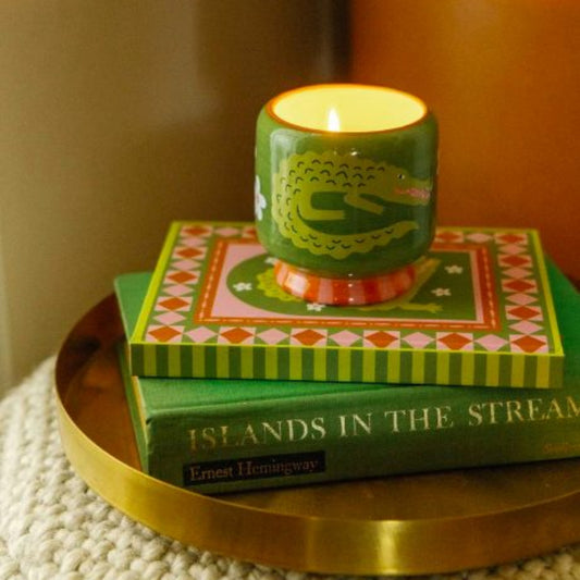 Bougie Paddywax
Collection A DOPO
Bougie Crocodile Prickly Pear
Composée de cire de soja, entonoir en céramique