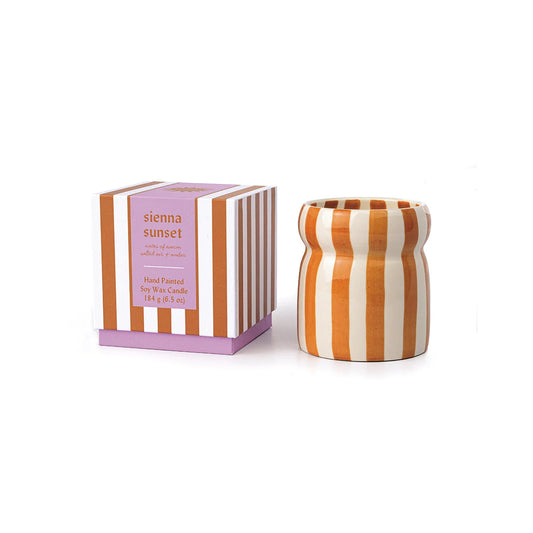 Bougie Cabana Sienna sunset Paddywax
Bougie parfumée
Bougie pot céramique rayures terracotta et blanc
Bougies Paddywax Paris 16