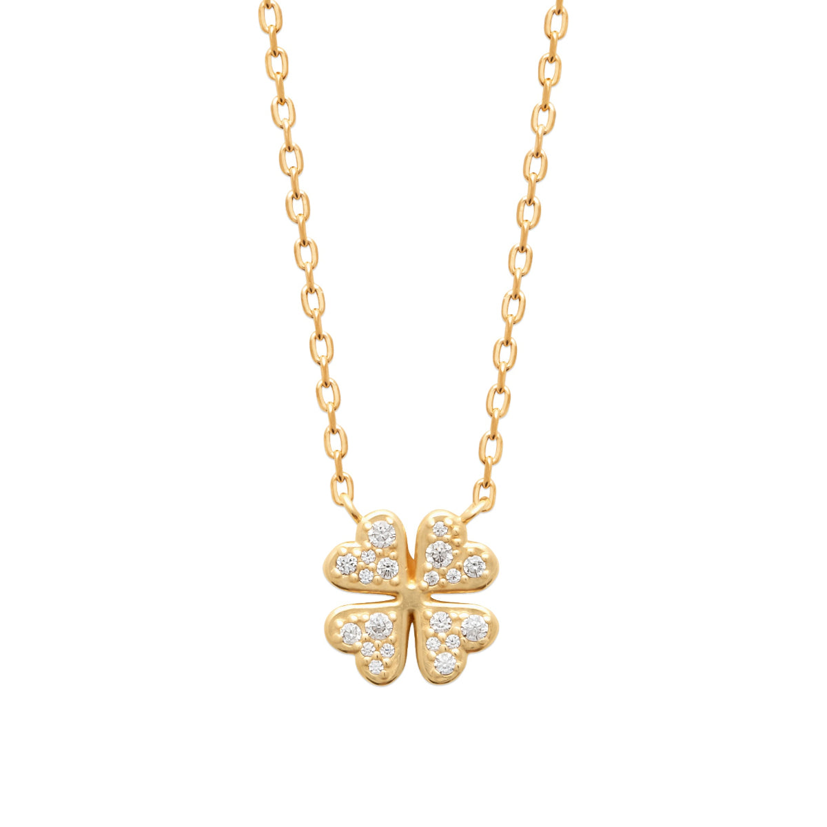 collier trefle serti plaque or