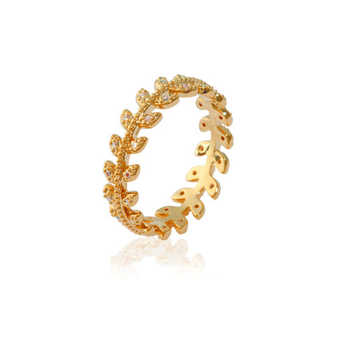 Bague Laurier Strass plaqué or