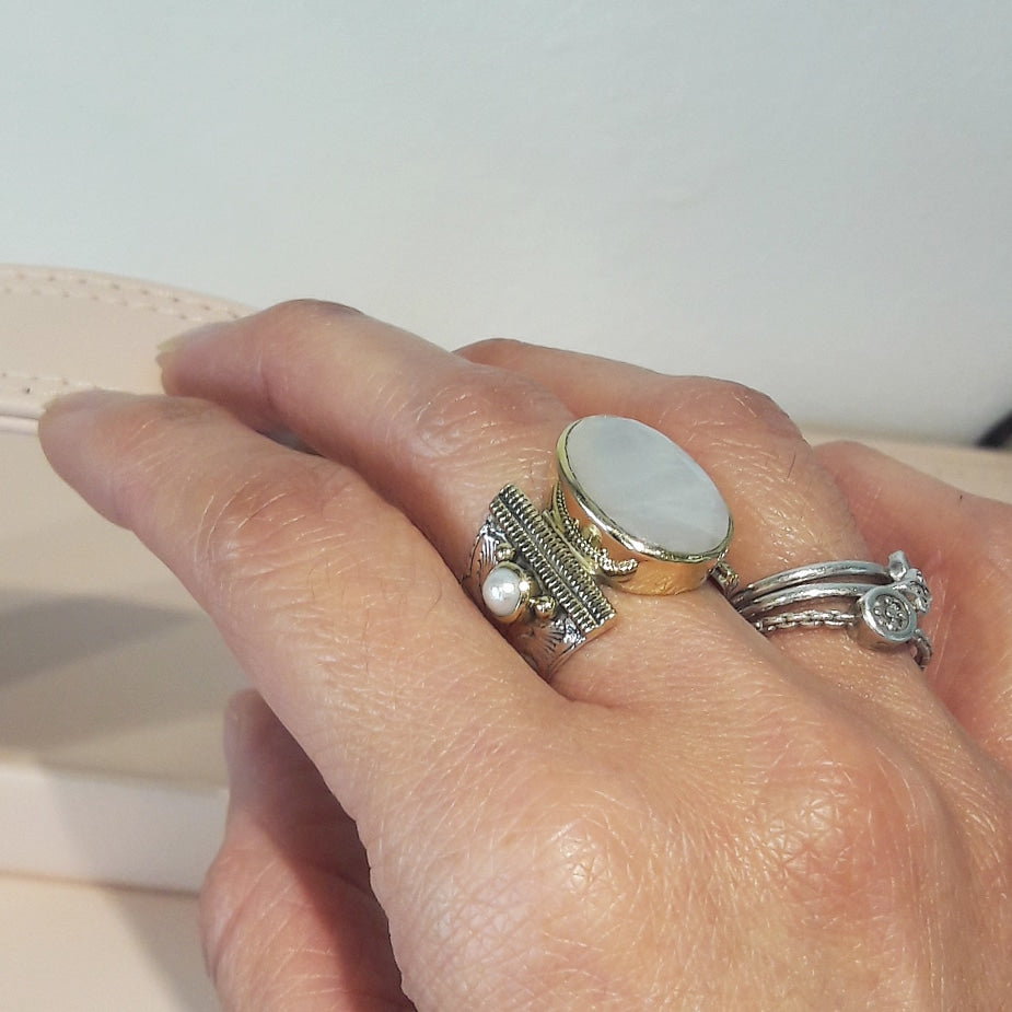 Bague Théa Ethnique argent et Pierres semi-précieuses