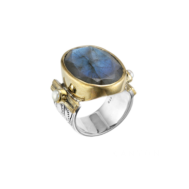 Bague Roma Ethnique argent et pierres semi-précieuses