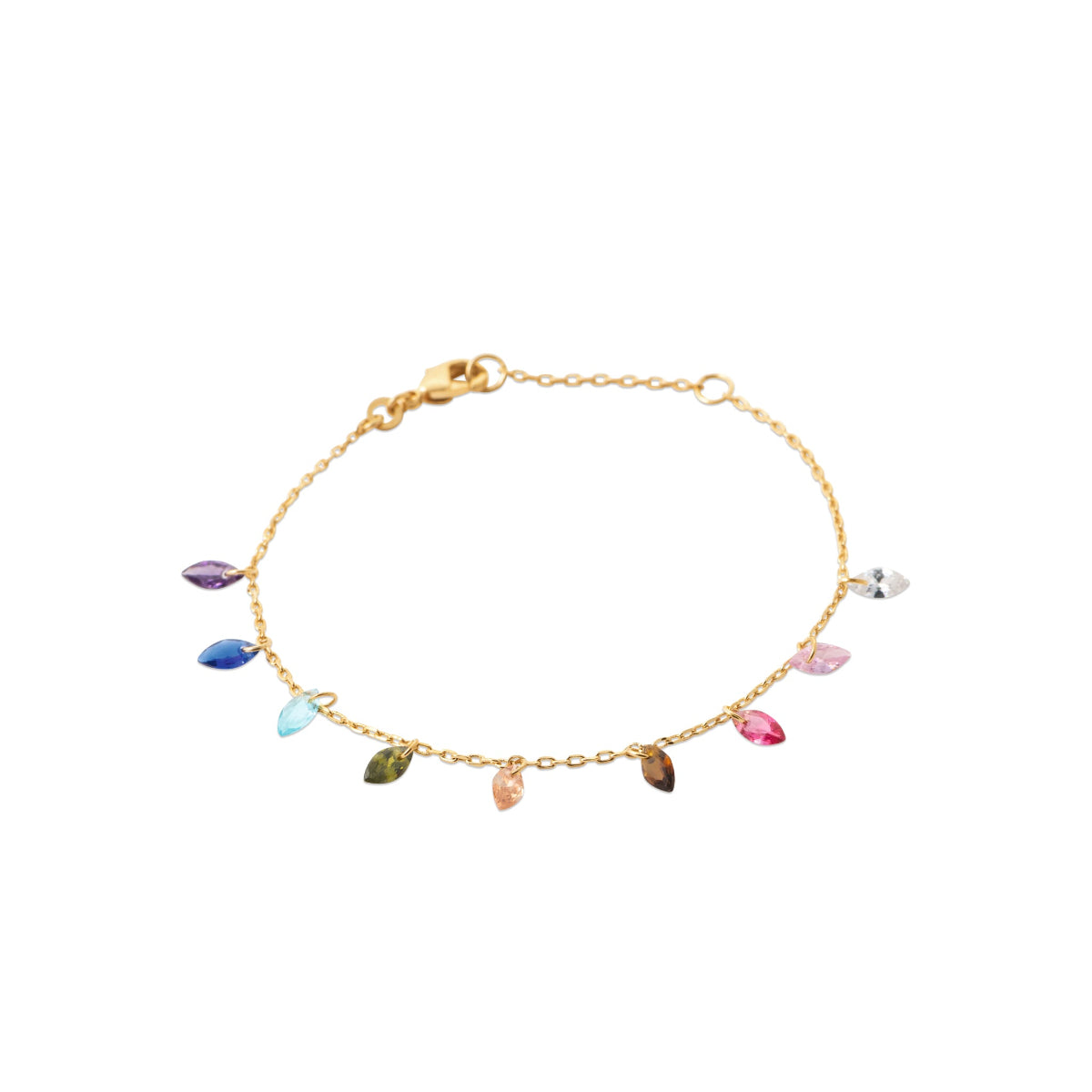 Bracelet Gloria plaqué or 18 carats et pampilles en oxyde de zirconium coloré
Bracelet ajustable 
Bracelet plaqué or 18 carats et zircons colorés
Bijouterie Paris 16
Bijoux plaqué or Paris 16