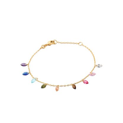 Bracelet Gloria plaqué or 18 carats et pampilles en oxyde de zirconium coloré
Bracelet ajustable 
Bracelet plaqué or 18 carats et zircons colorés
Bijouterie Paris 16
Bijoux plaqué or Paris 16