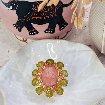 Bague Elona 
BAGUE STATEMENT
Pierres naturelles quartz fraise et quartz lemon