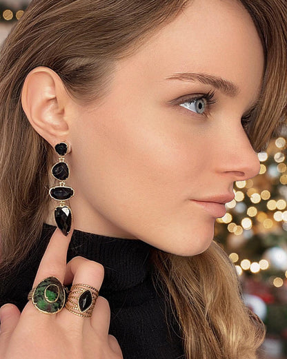 Bague Acier inoxydable doré et onyx Arya - Gris Collection