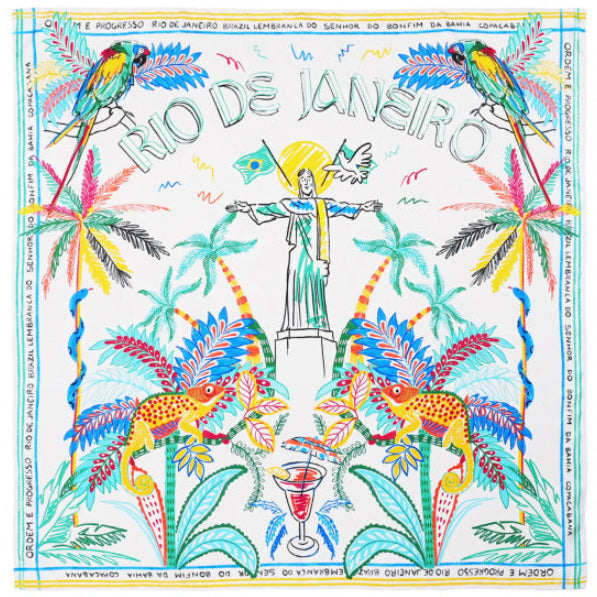 foulard wild by hipanema
bahia blanc et motifs colorés inspirés de Rio de Janeiro 
