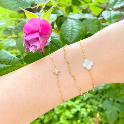 Bracelet trèfle nacre blanche plaqué or – Gris Bijoux