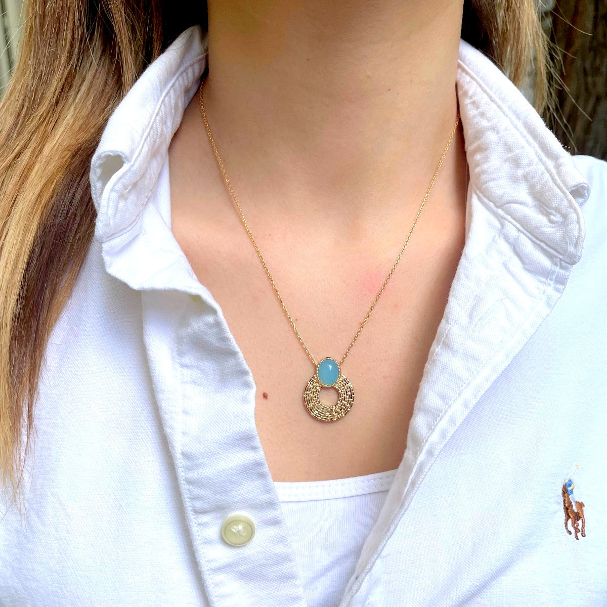 Collier Chic Bleu Plaqué or et agate bleue