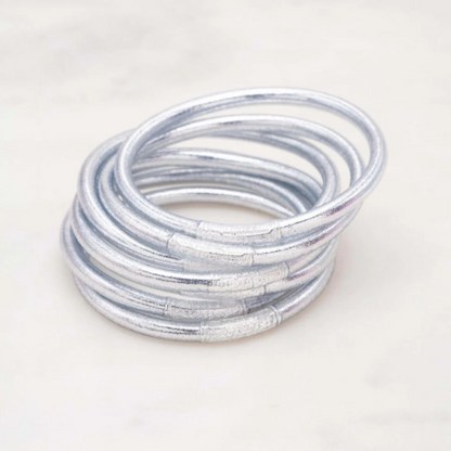 jonc bouddhiste argenté épais