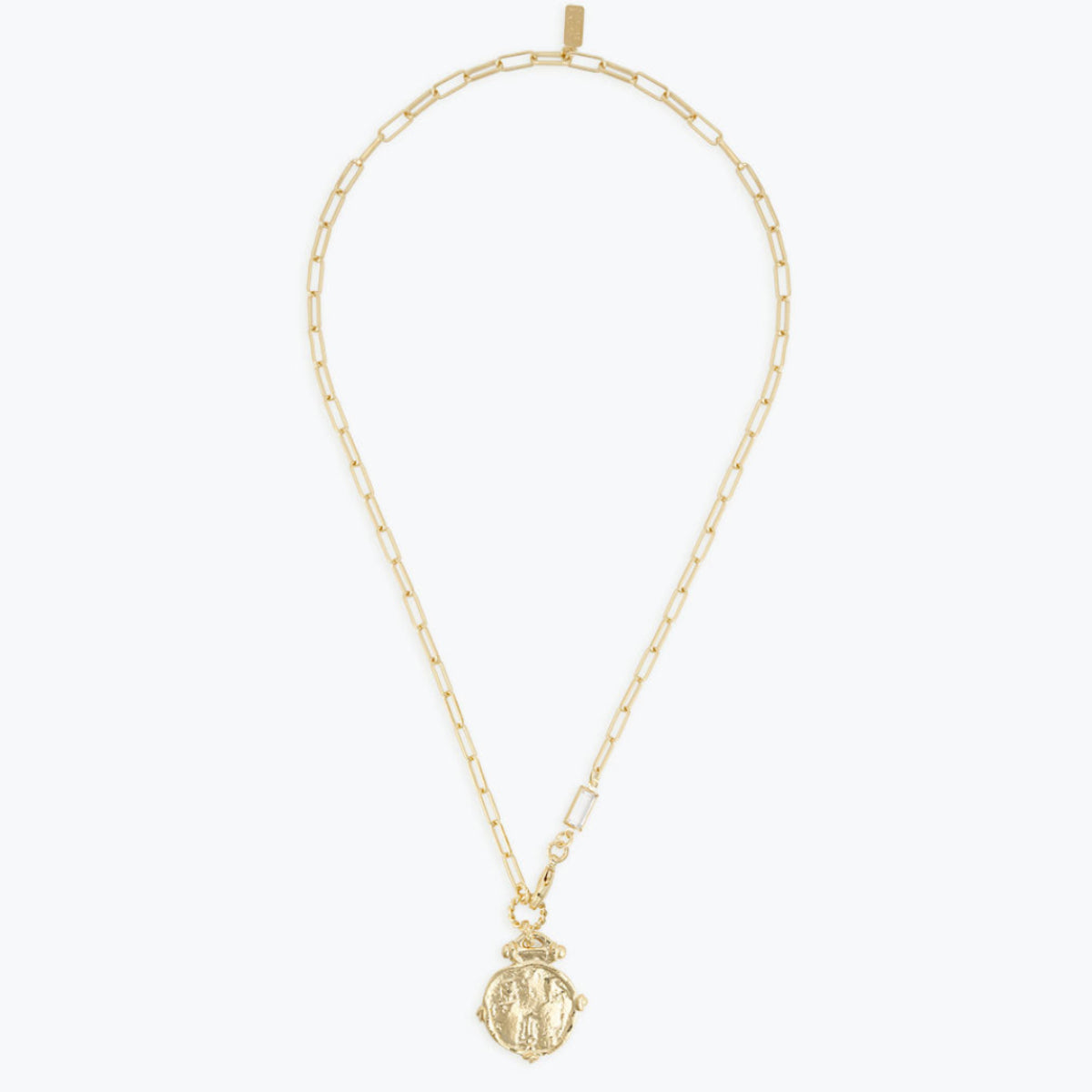 Collier Sautoir Athena
Virginie Berman créatrice de bijoux française
Collier doré à l'or fin 18 carats et fermoir en cristal blanc
Longueur de la chaine :  50 cm
Diamètre de la médaille : 3 cm 