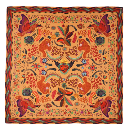 oulard femme Wild by Ipanema
Couleur : Beige, Motifs animaux, floral, étoiles mauves , violets, oranges terracotta, turquoise
Taille : 130 cm x 130 cm 
Matière : Viscose
Idée cadeau femme, accessoire tendances, idée cadeau noel , boho chic