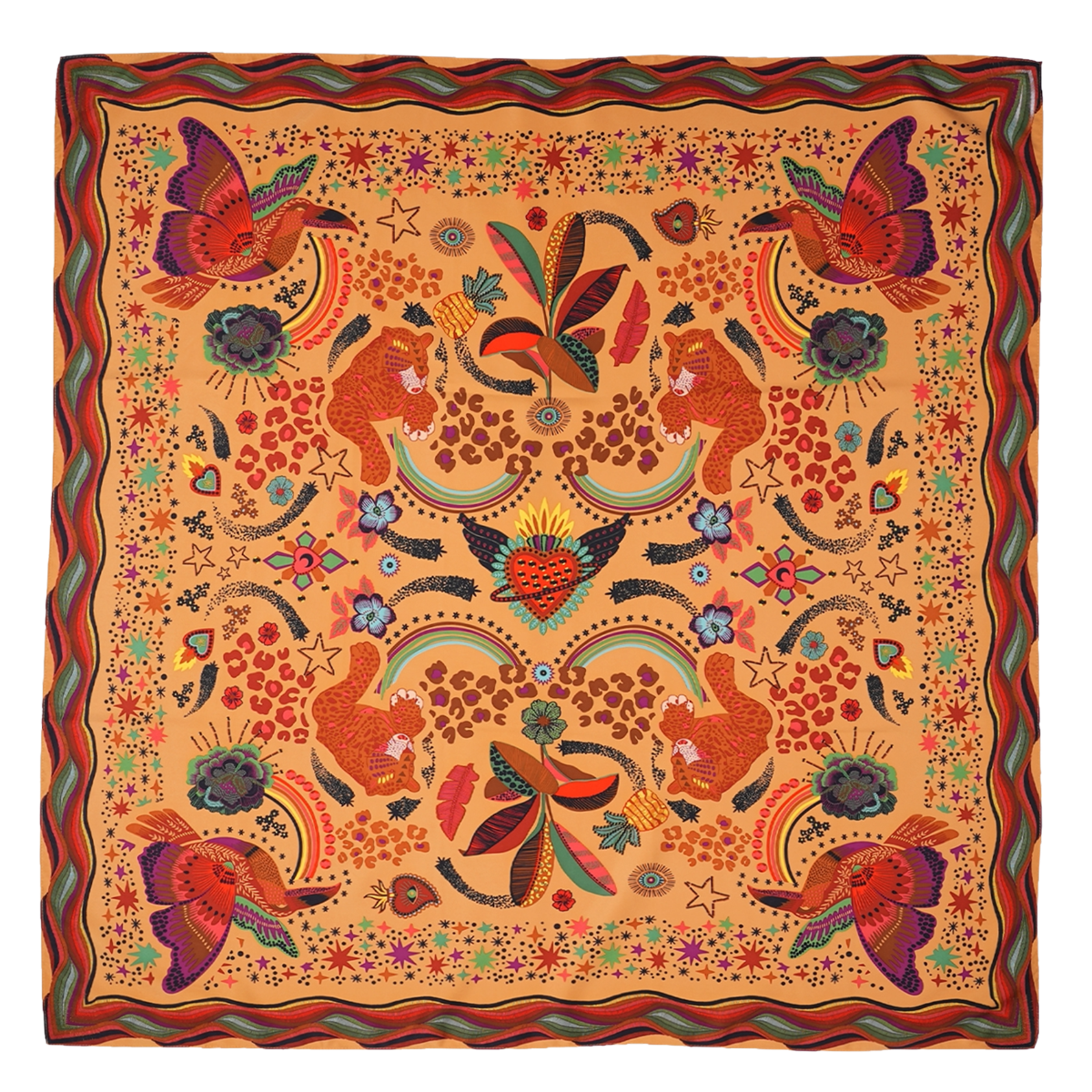 Foulard femme Wild by Ipanema
Couleur : Beige, Motifs animaux, floral, étoiles mauves , violets, oranges terracotta, turquoise
Taille : 55 cm x 55 cm 
Matière : Viscose
Idée cadeau femme, accessoire tendances, idée cadeau noel , boho chic