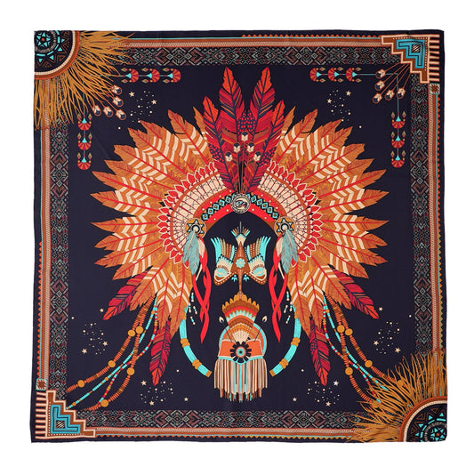 Foulard Nouveau Western Noir Ipanema
Coloris noir Motif amérindien orange, rouge, ocre, turquoise
Taille : 55 x 55 cm
Matière : Viscose
