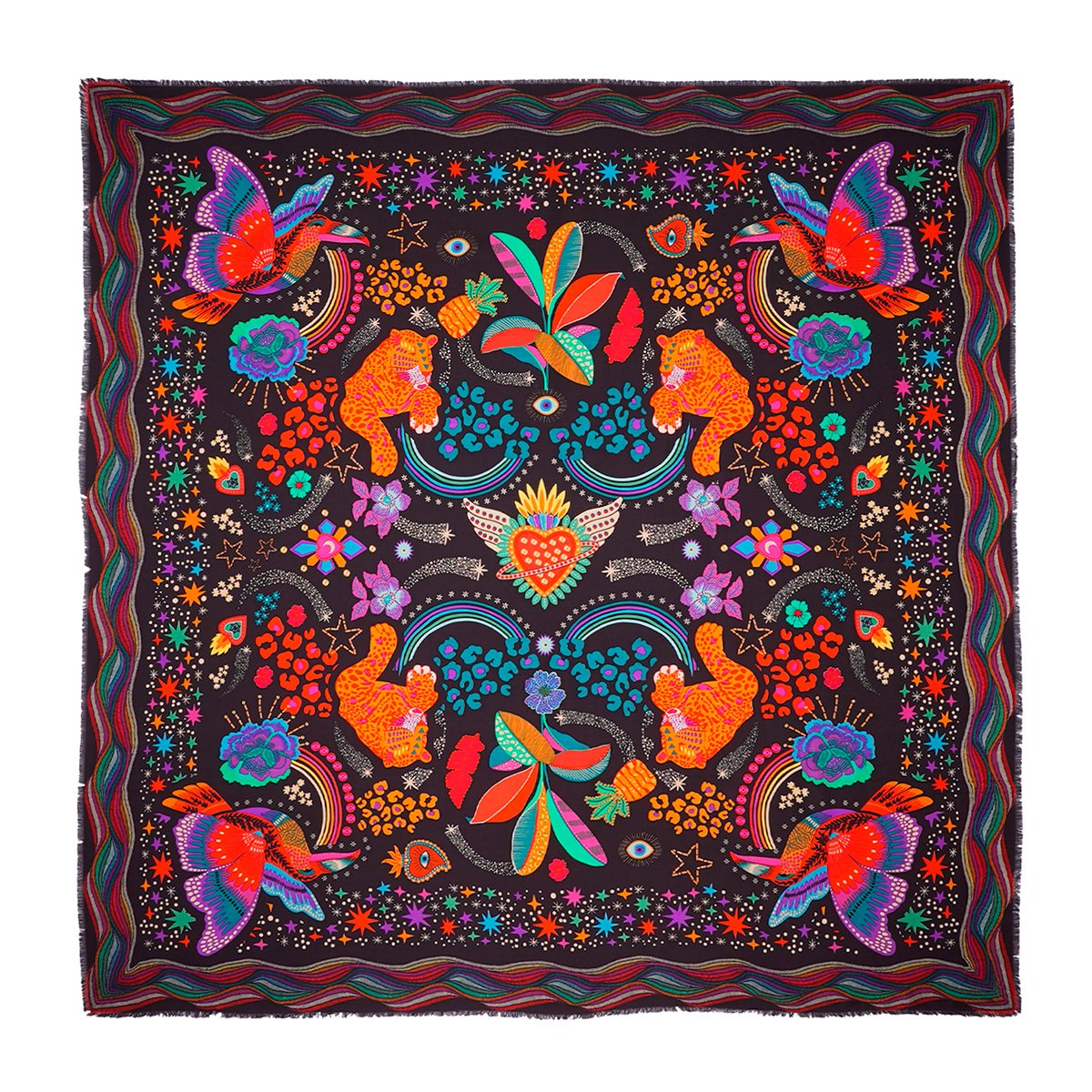 Foulard femme Wild by Ipanema
Modèle Medium
Toucher Soie
Taille 90 x 90 cm
Crazy World Noir
Coloris Noir, motifs multicolores animaux, florals 
Matière : Viscose 