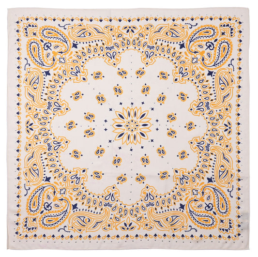 Foulard Ecru détails jaune safran , bleu nuit 
Wild by Hipanema
Grande Taille : 130 x 130 cm 
Matières : Laine et Modal
Idée Cadeau femme