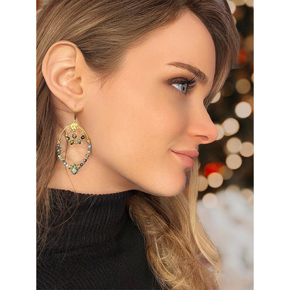 Boucles d'oreilles acier et turquoise africaine Flora - Gris Collection