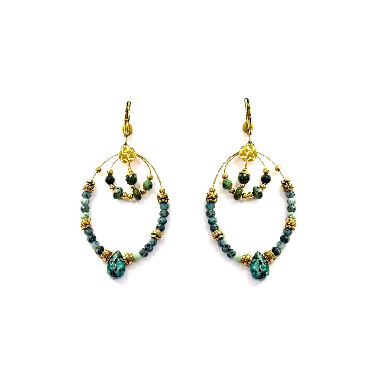 Boucles d'oreilles acier et turquoise africaine Flora - Gris Collection