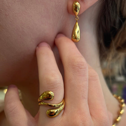 Bague gouttes en acier inoxydable doré
