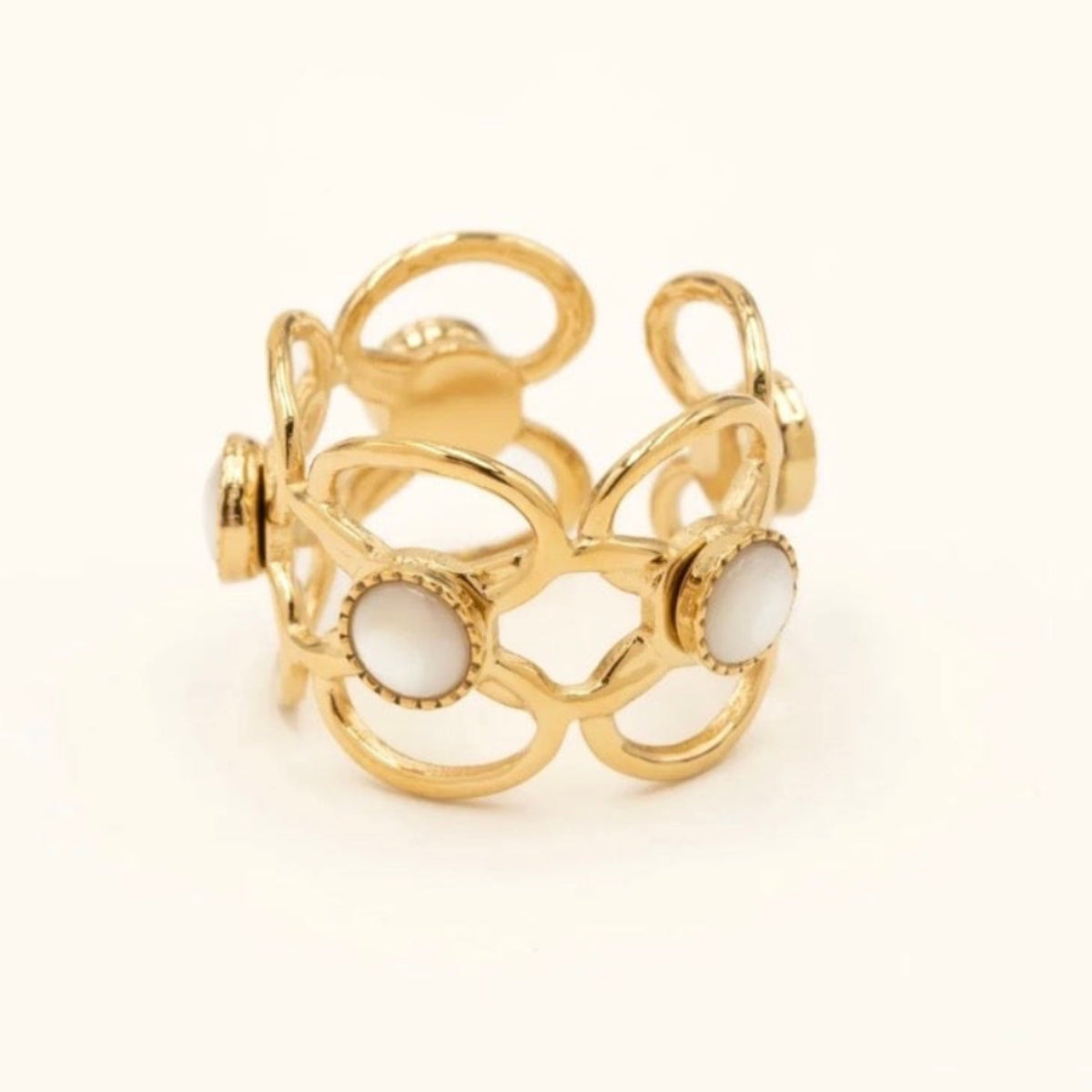 Bague manchette acier inoxydable et nacre véritable