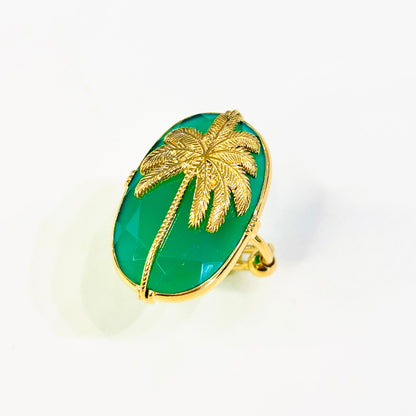 Bague Palmier Au fil de Lo 
Plaqué or 18 carats 3 microns avec Onyx Verte
Taille réglable 