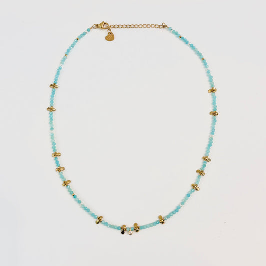 Collier Azura Gris Collection 
Collier en acier inoxydable doré et perles d'amazonite bleue véritable 
collier pierre naturelle amazonite
Créateur français bijoux
Bijouterie fantaisie Paris 16ème
Bijoux pierres naturelles
Bijoux Acier Inoxydable doré