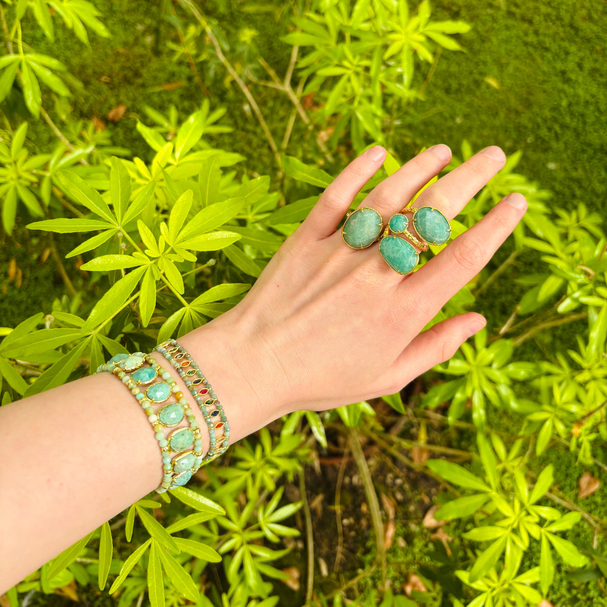 Ensemble de bijoux en amazonite et acier inoxydable doré 
Bagues ajustables en amazonite 
Bracelets ajustables en amazonite
Bijoux tendance été 2026
Bagues tendances été 
Bracelets tendance été
