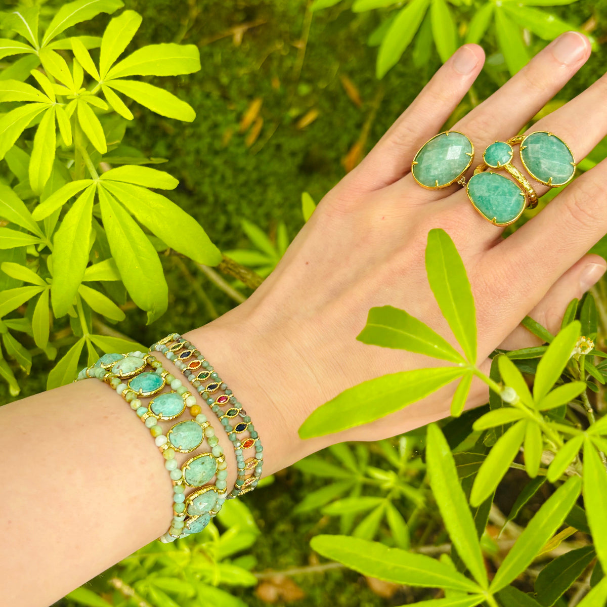 Bague trois pierres amazonite
Bague ovale amazonite
Bracelets amazonite
acier inoxydable doré