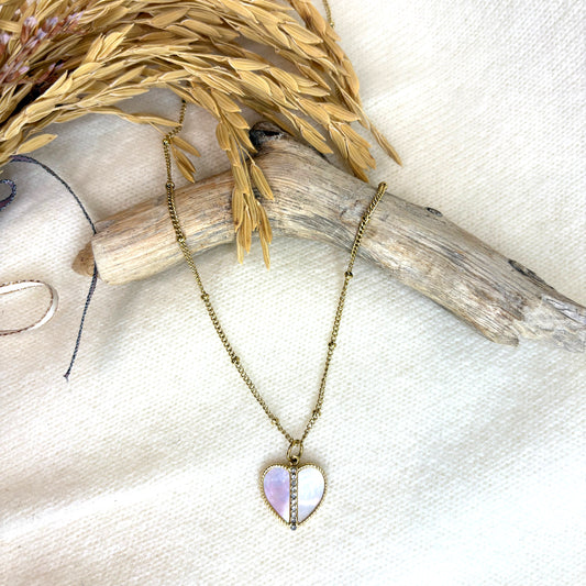 Collier Alyssia acier inoxydable et nacre blanche