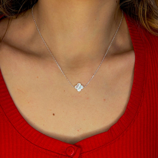 Collier trèfle argent 925 et nacre blanche