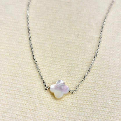 collier trèfle nacre blanche
