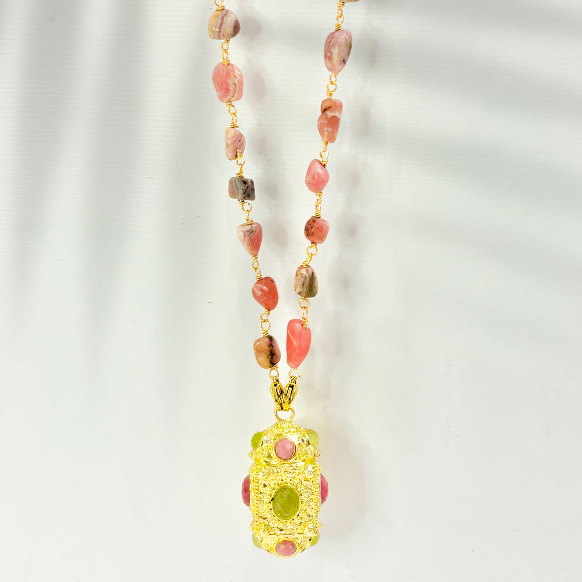 Sautoir Lia en rhodocrosite et quartz lemon 