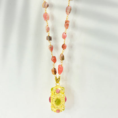Sautoir Lia en rhodocrosite et quartz lemon 