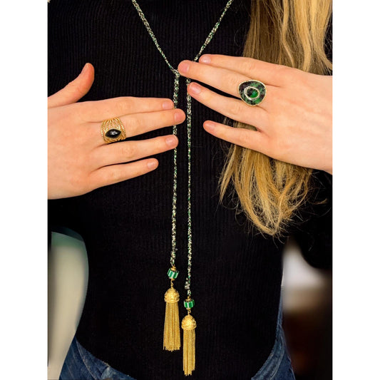 Sautoir en fil tressé et pompons en acier Alicia - Gris Collection