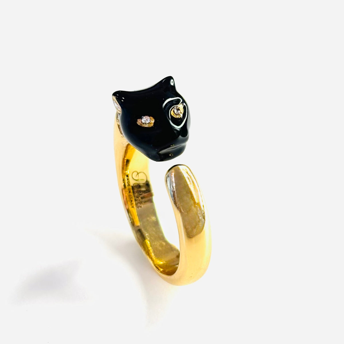 Bague panthère émail noir et plaqué or 24  carats Polina Firenze