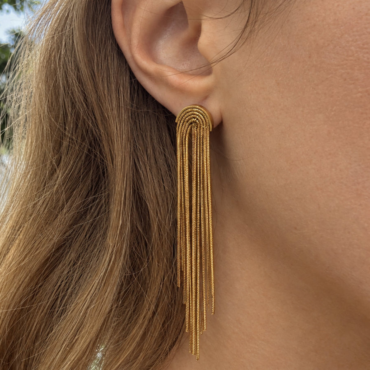 boucles d'oreilles acier inoxydable dorées pendantes multifils pour oreilles percées 