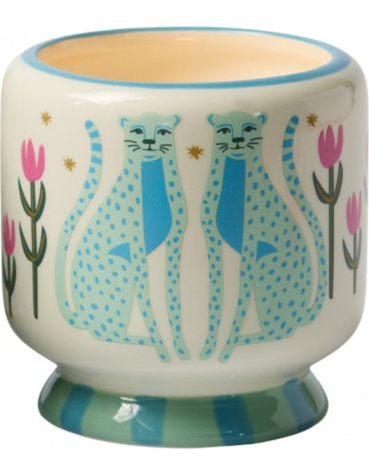 Bougie A Dopo Blue Cheetahs Guépards bleus Lin et Iris 
Bougie parfumée Paddywax