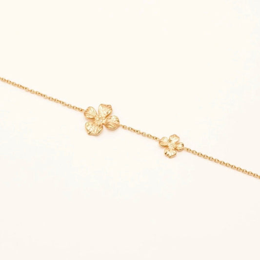 bracelet adaline en acier inoxydable
deux fleurs texturées soudées sur la chaine
bracelet ajustable grâce à ses anneaux de rappel
bracelet simple à porter seul ou en accumulation