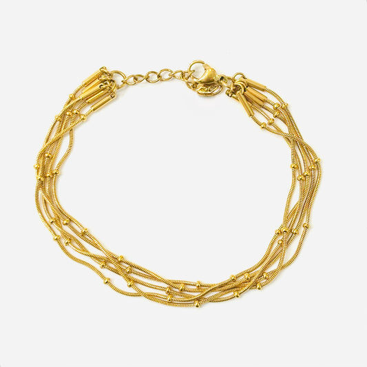 Bracelet multi rangs acier inoxydable doré ajustable 