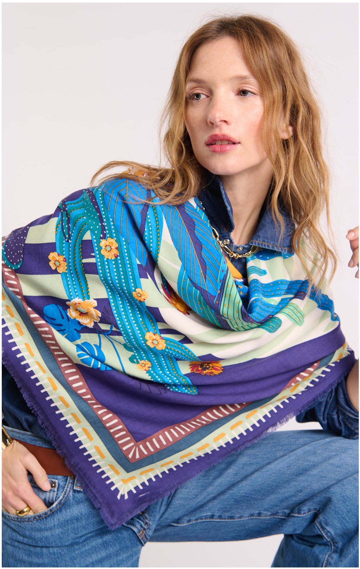 Big foulard cactus bleu Wild